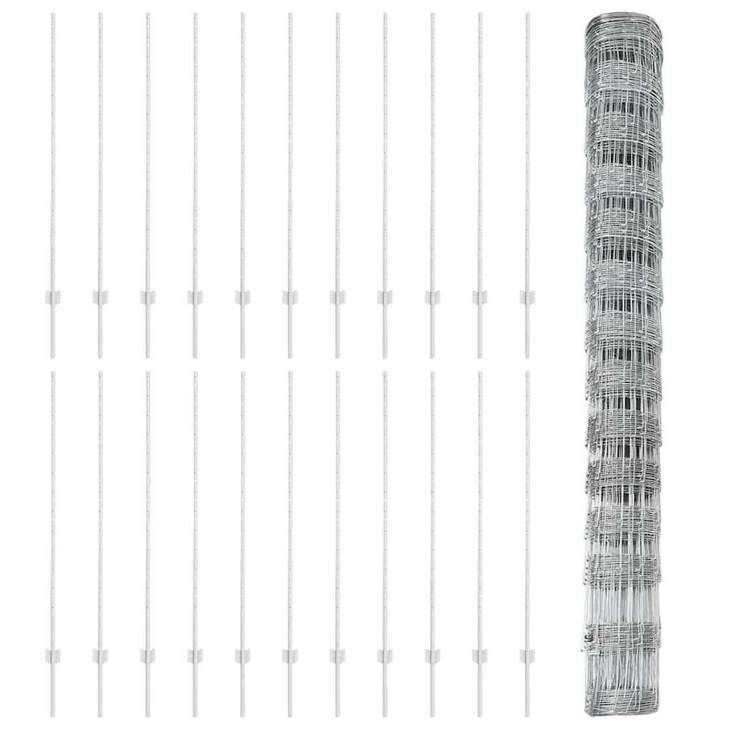 Fence with Posts Silver 1.4 x 50 m Steel