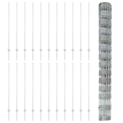 Fence with Posts Silver 1.4 x 50 m Steel