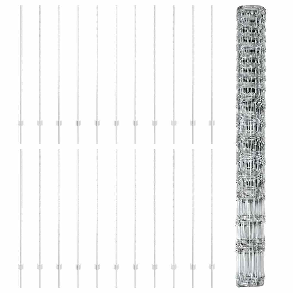 Fence with Posts Silver 1.5 x 50 m Steel