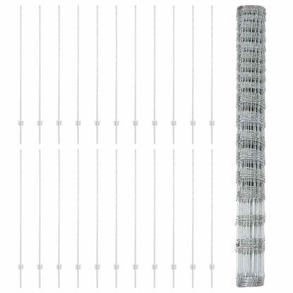 Fence with Posts Silver 1.5 x 50 m Steel