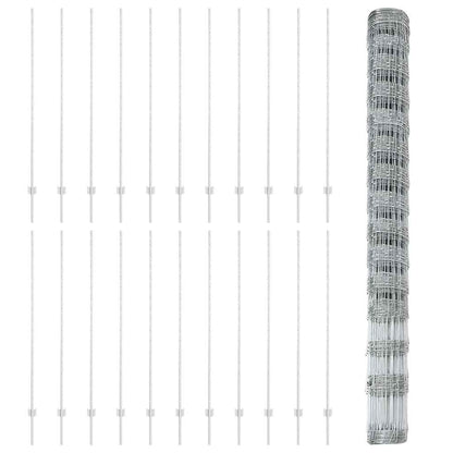 Fence with Posts Silver 1.6 x 50 m Steel