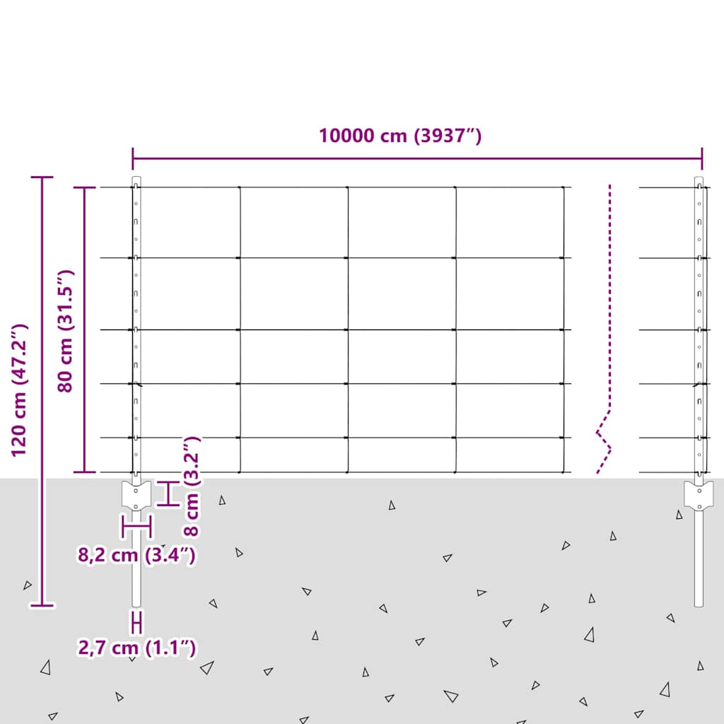 Fence with Posts Silver 0.8 x 100 m Steel