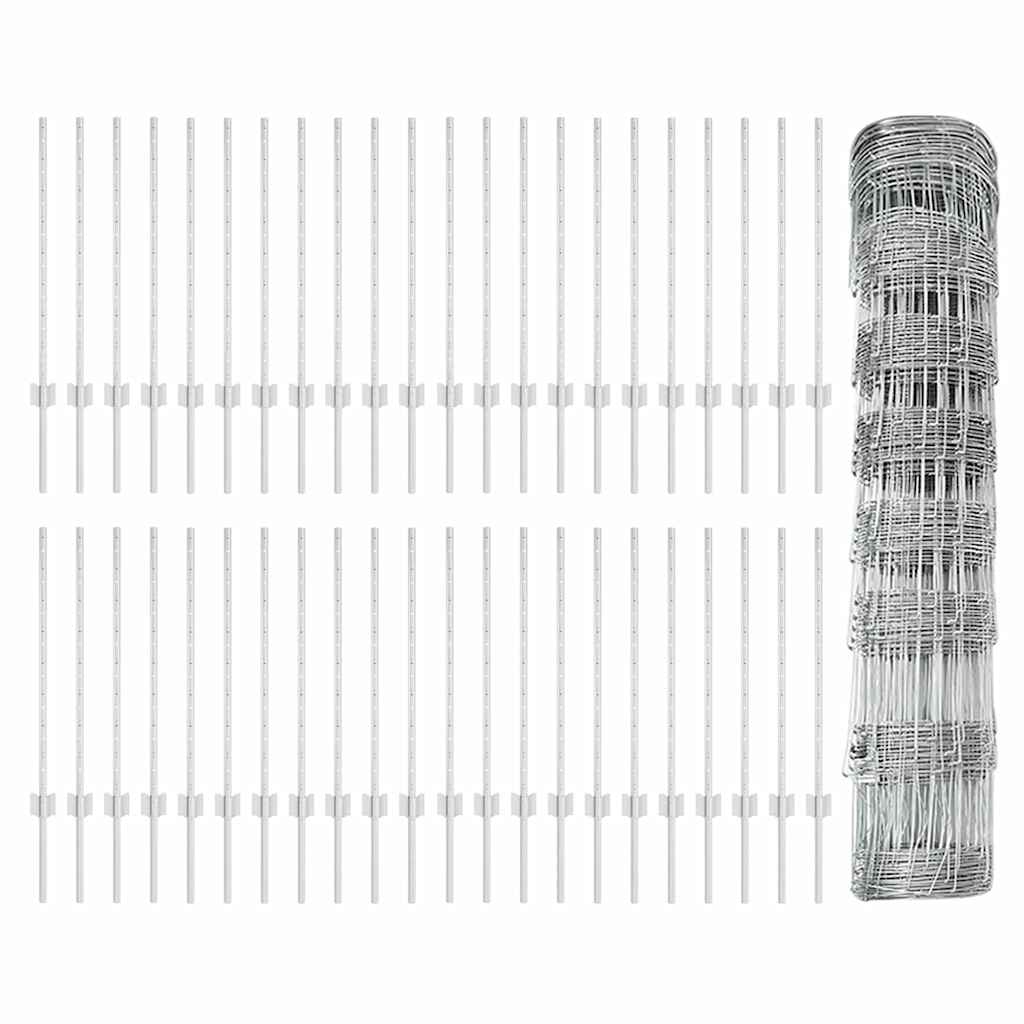 Fence with Posts Silver 0.8 x 100 m Steel