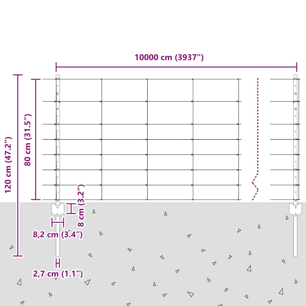 Fence with Posts Silver 0.8 x 100 m Steel