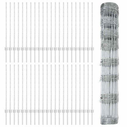 Fence with Posts Silver 1 x 100 m Steel