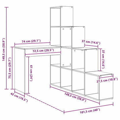 Corner Desk with Shelf Concrete grey 101.5 x 149.5 x 149.5 cm