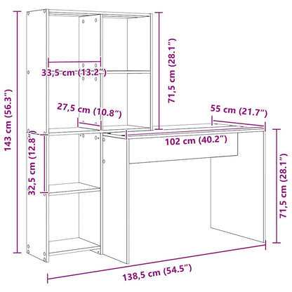 Desk with Shelf Black oak 138.5 x 55 x 143 cm Engineered wood