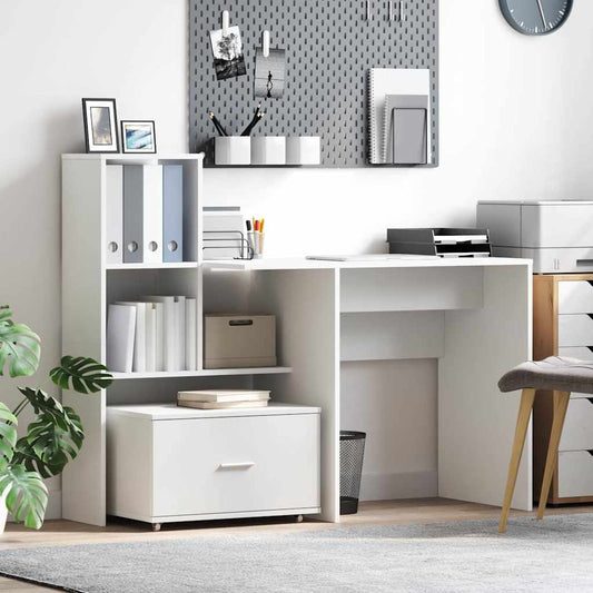 Desk with Drawer White 131.5 x 50 x 106.5 cm Engineered wood