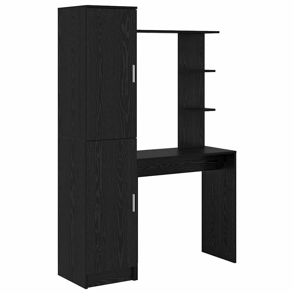Desk with Storage with Shelf 2 pcs Black oak Engineered wood