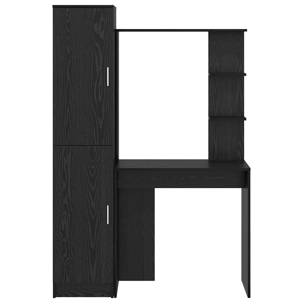 Desk with Storage with Shelf 2 pcs Black oak Engineered wood