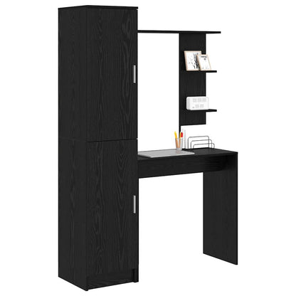 Desk with Storage with Shelf 2 pcs Black oak Engineered wood