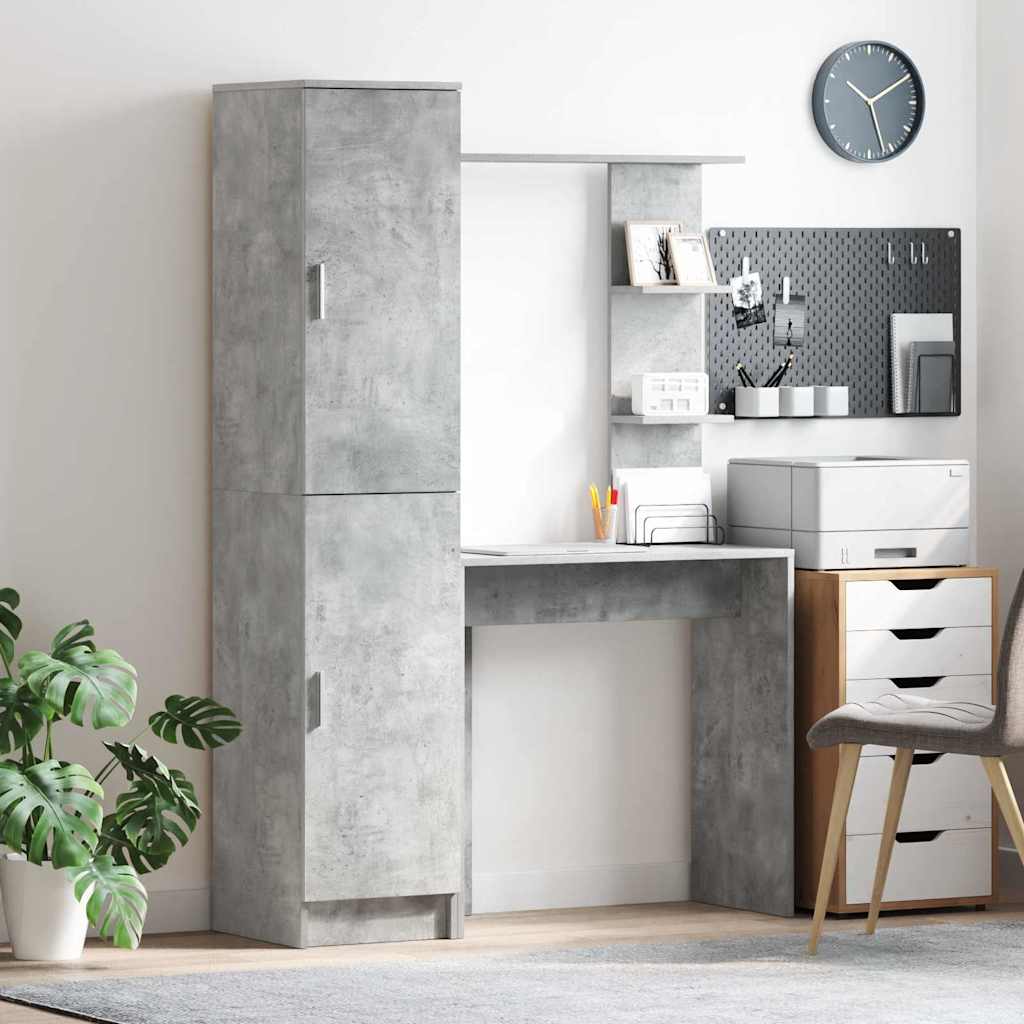 Desk with Storage with Door 2 pcs Concrete Grey Engineered wood
