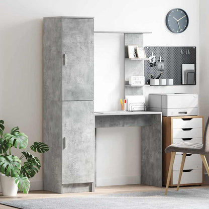 Desk with Storage with Door 2 pcs Concrete Grey Engineered wood