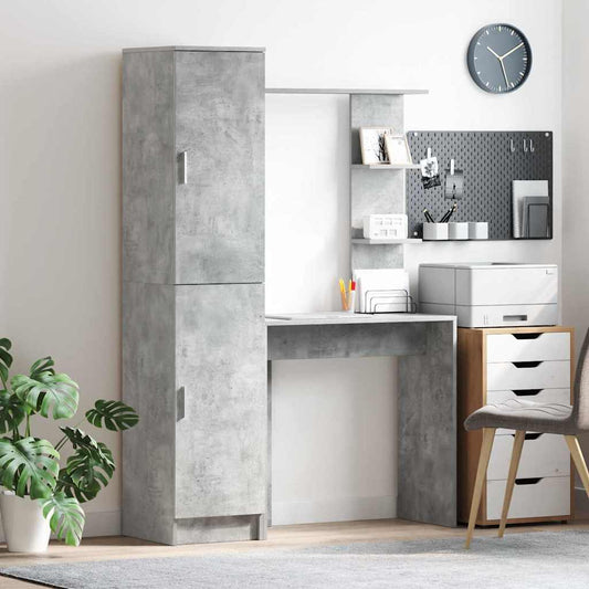 Desk with Storage with Door 2 pcs Concrete Grey Engineered wood