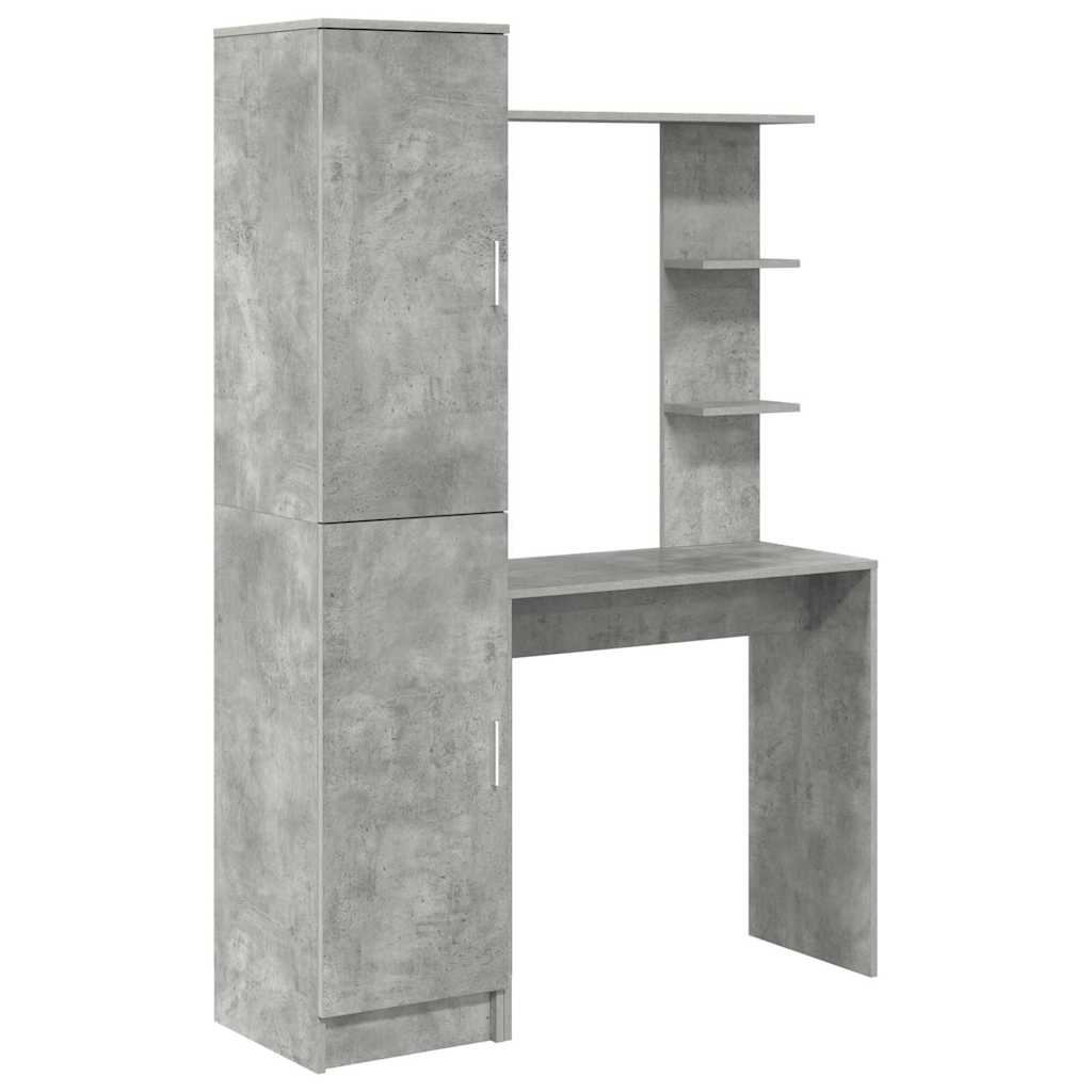 Desk with Storage with Door 2 pcs Concrete Grey Engineered wood