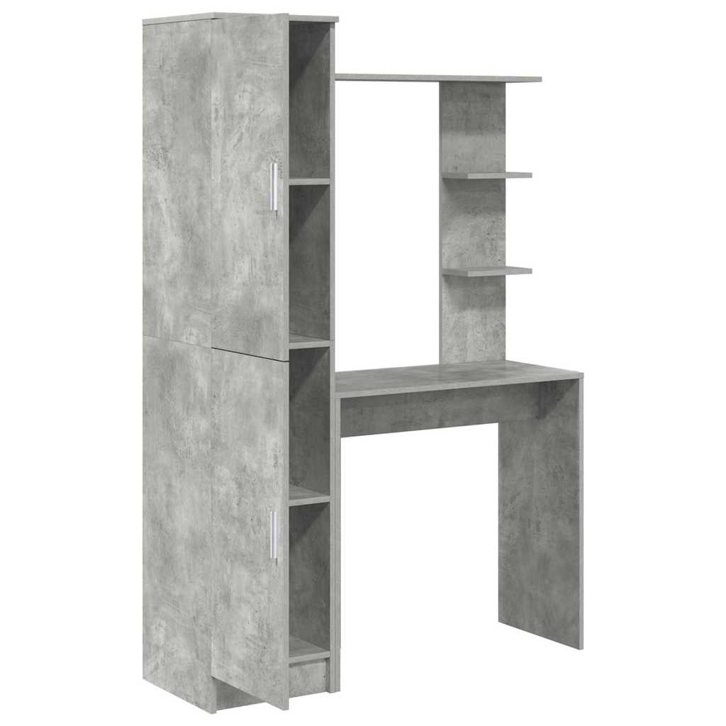 Desk with Storage with Door 2 pcs Concrete Grey Engineered wood