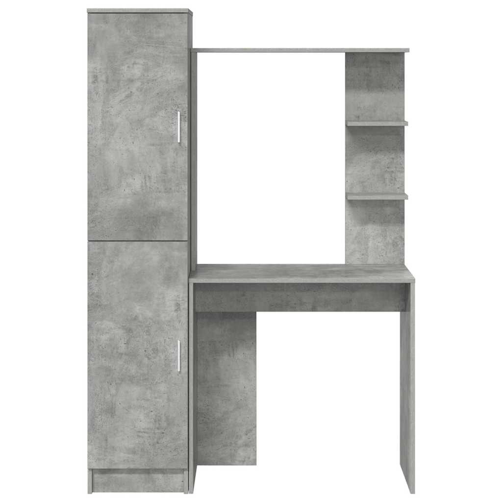 Desk with Storage with Door 2 pcs Concrete Grey Engineered wood
