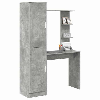 Desk with Storage with Door 2 pcs Concrete Grey Engineered wood