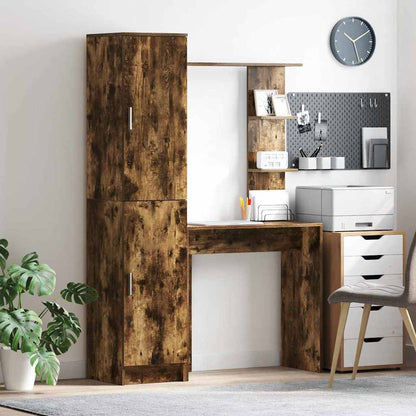 Desk with Storage with Shelf 2 pcs Smoked Oak Engineered wood