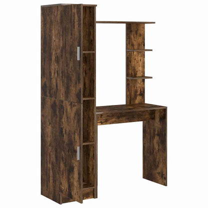 Desk with Storage with Shelf 2 pcs Smoked Oak Engineered wood