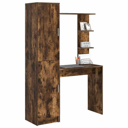 Desk with Storage with Shelf 2 pcs Smoked Oak Engineered wood