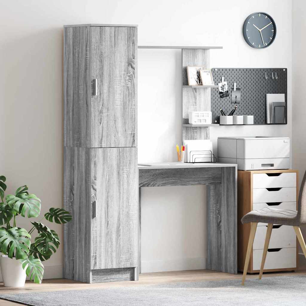 Desk with Storage with Shelf 2 pcs Grey sonoma Engineered wood