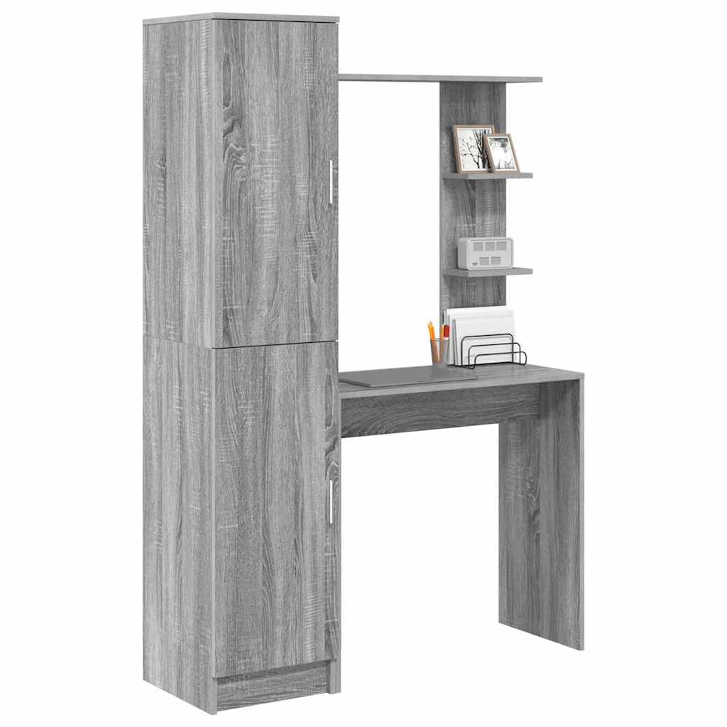 Desk with Storage with Shelf 2 pcs Grey sonoma Engineered wood