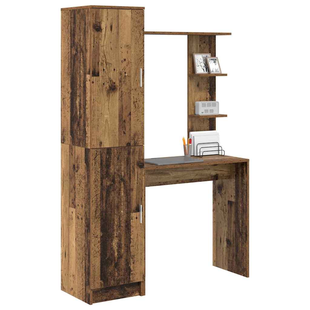 Desk with Storage with Shelf 2 pcs Old Wood Engineered wood