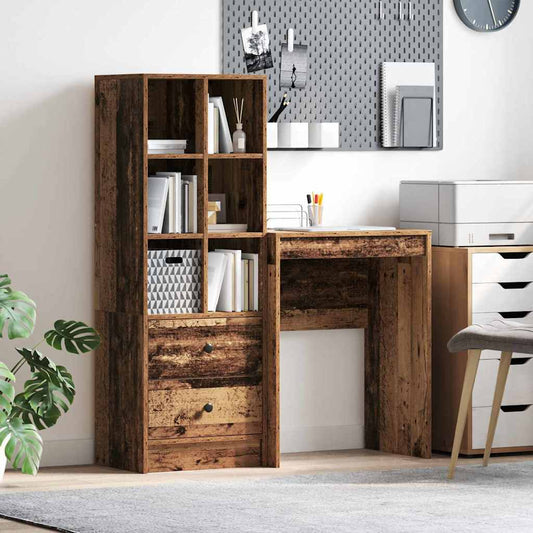 Desk with Storage with Drawer 2 pcs Old Wood 45.5 x 34 x 127 cm