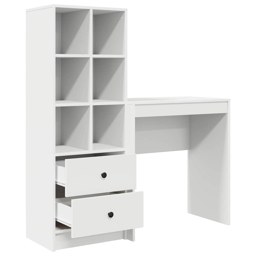 Desk with Storage with Drawer 2 pcs White Engineered wood