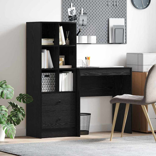 Desk with Storage with Drawer 2 pcs Black oak Engineered wood