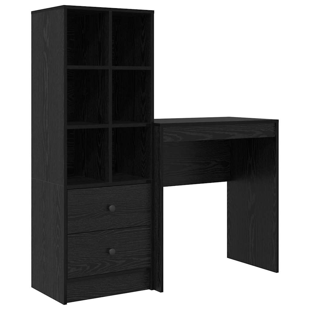 Desk with Storage with Drawer 2 pcs Black oak Engineered wood
