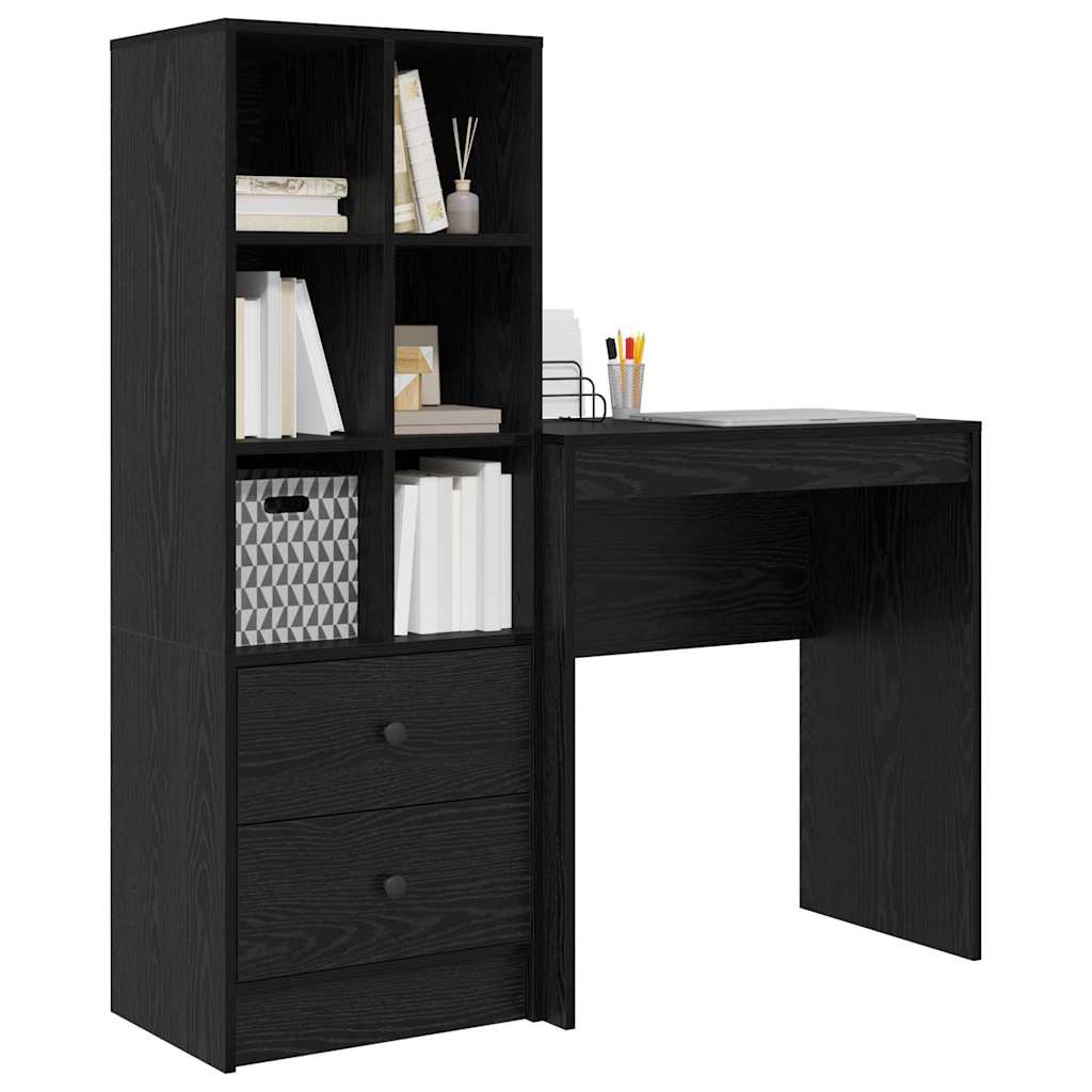 Desk with Storage with Drawer 2 pcs Black oak Engineered wood