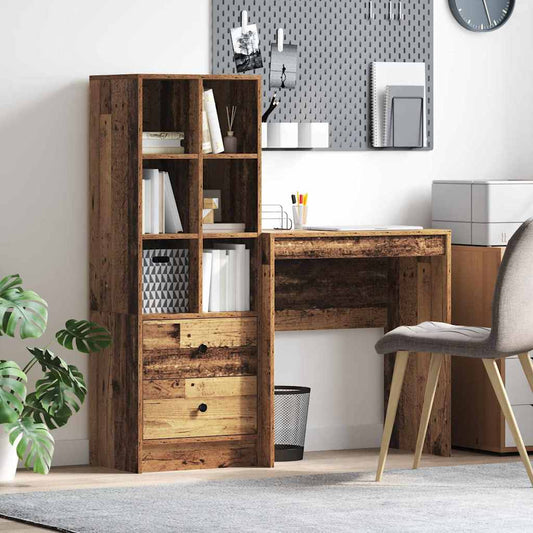 Desk with Storage with Drawer 2 pcs Old Wood 70 x 40 x 76 cm