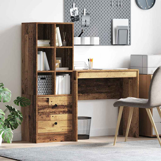 Desk with Storage with Drawer 2 pcs Old Wood 80 x 40 x 76 cm
