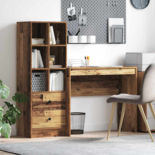 Desk with Storage with Drawer 2 pcs Old Wood 90 x 40 x 76 cm