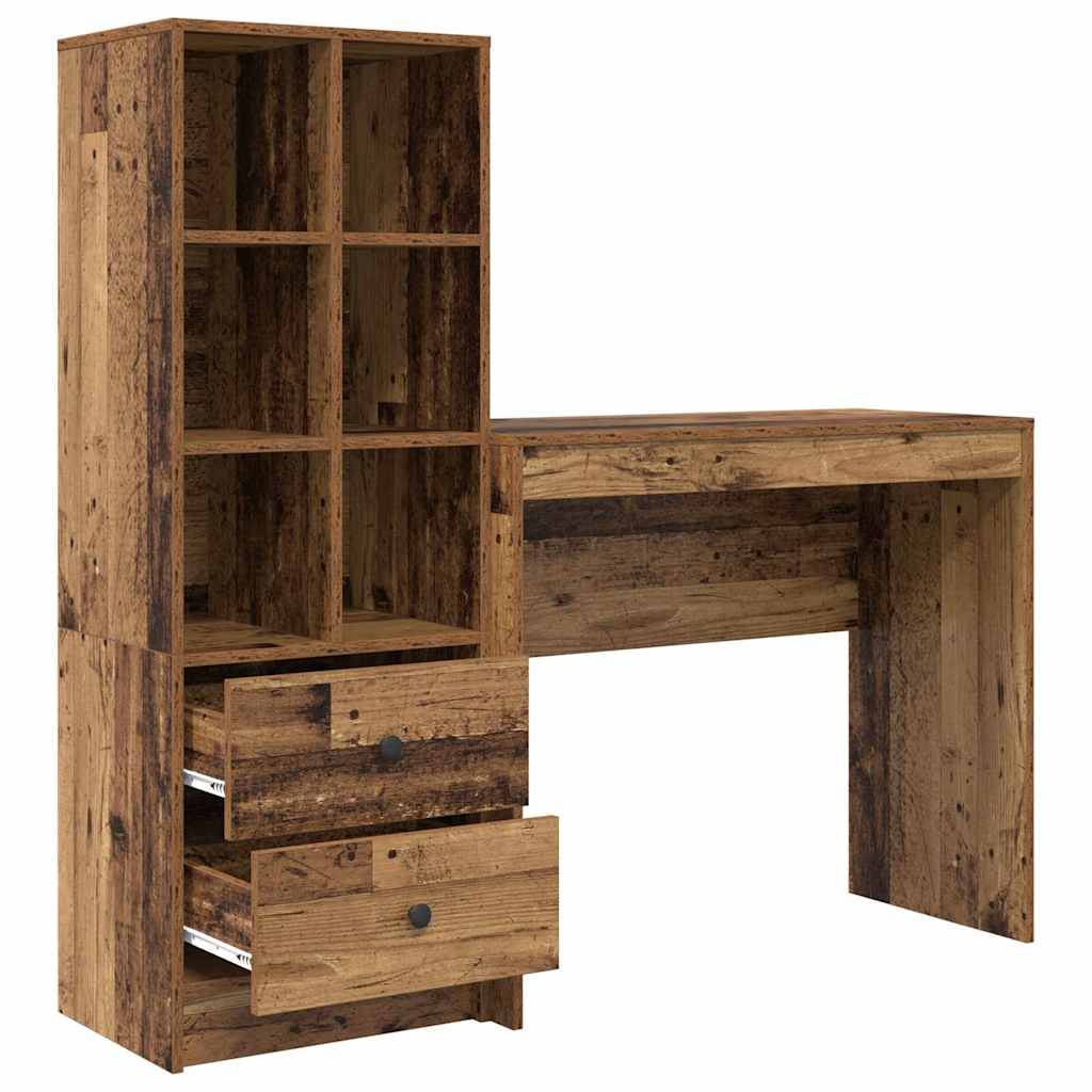 Desk with Storage with Drawer 2 pcs Old Wood 90 x 40 x 76 cm