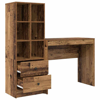 Desk with Storage with Drawer 2 pcs Old Wood 90 x 40 x 76 cm