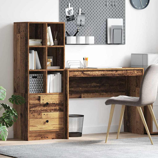 Desk with Storage with Drawer 2 pcs Old Wood 100 x 40 x 76 cm