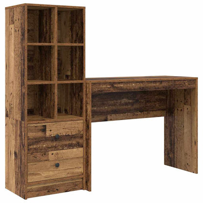 Desk with Storage with Drawer 2 pcs Old Wood 100 x 40 x 76 cm
