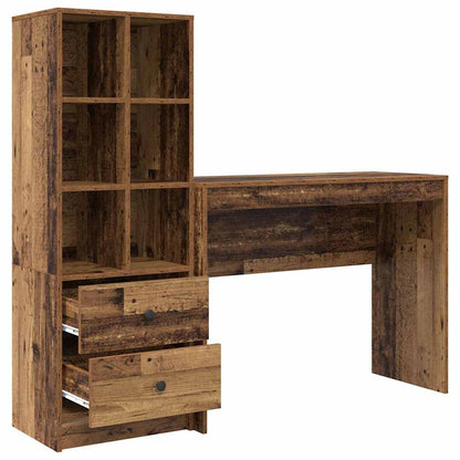 Desk with Storage with Drawer 2 pcs Old Wood 100 x 40 x 76 cm