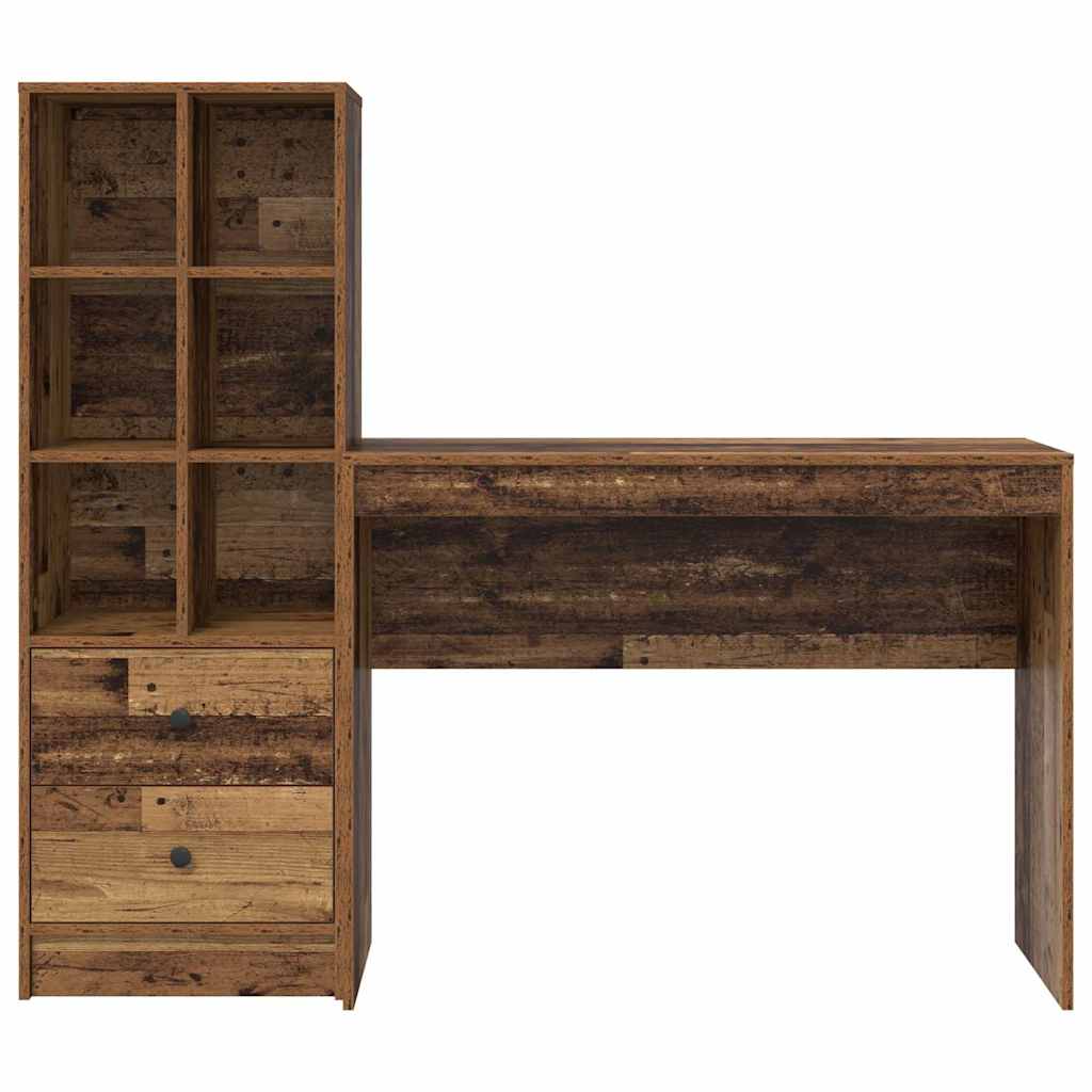 Desk with Storage with Drawer 2 pcs Old Wood 100 x 40 x 76 cm