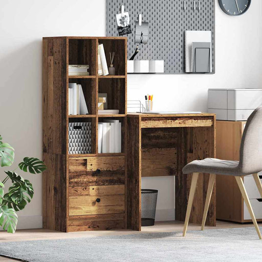 Desk with Storage with Drawer 2 pcs Old Wood 60 x 50 x 76 cm