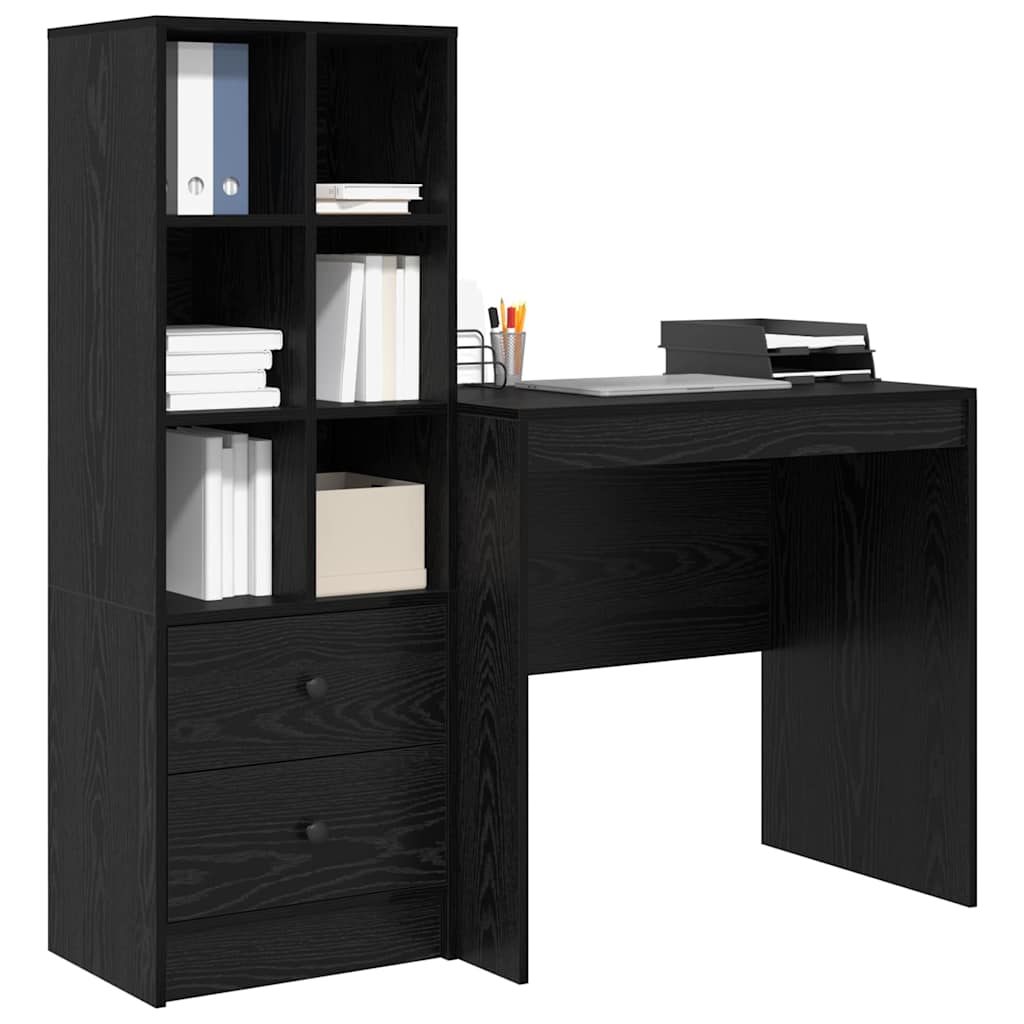 Desk with Storage with Drawer 2 pcs Black oak 80 x 50 x 76 cm
