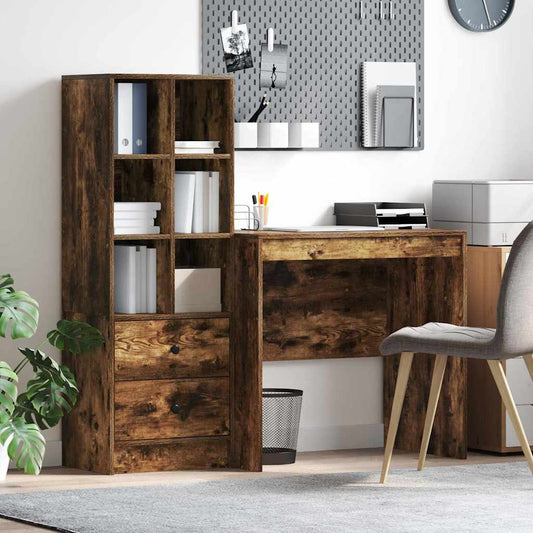 Desk with Storage with Drawer 2 pcs Smoked Oak 80 x 50 x 76 cm
