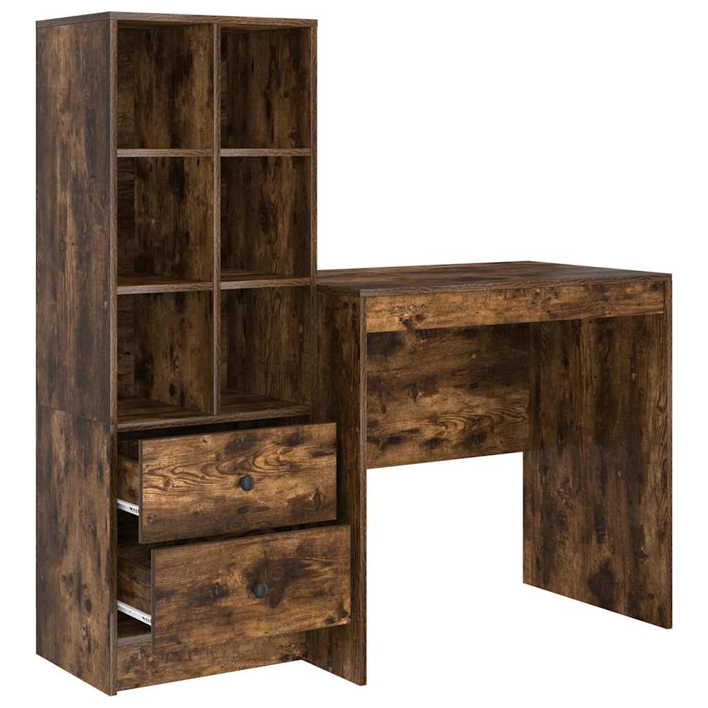 Desk with Storage with Drawer 2 pcs Smoked Oak 80 x 50 x 76 cm