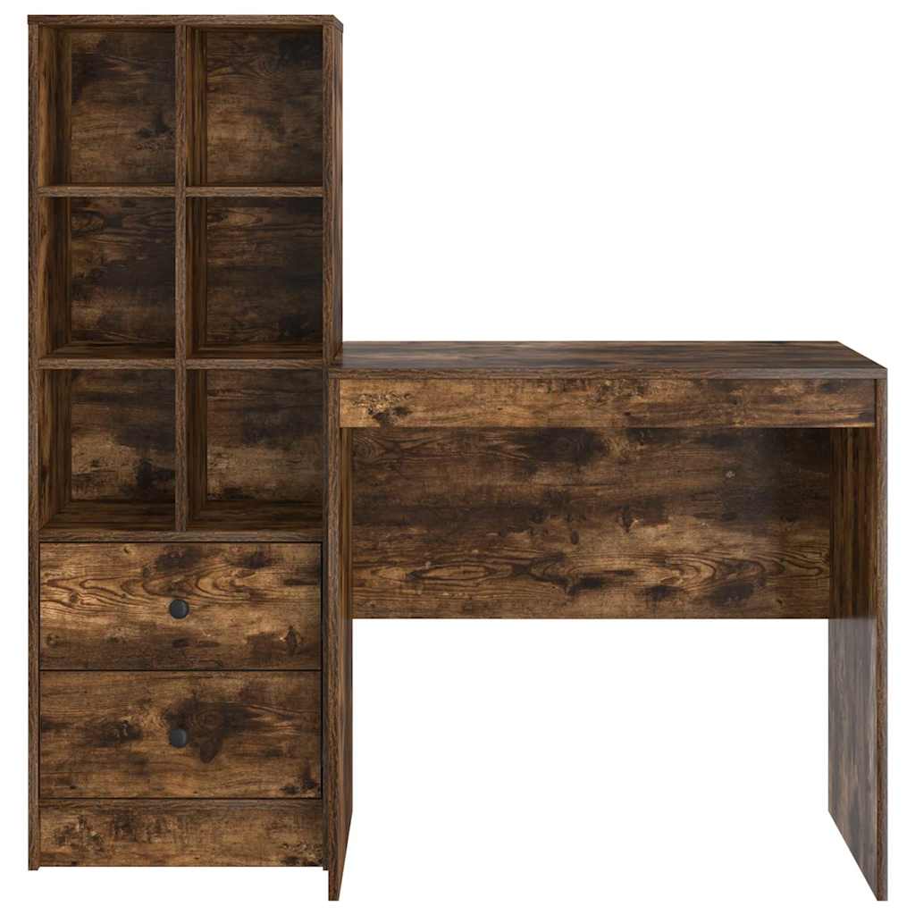 Desk with Storage with Drawer 2 pcs Smoked Oak 80 x 50 x 76 cm