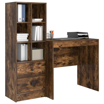 Desk with Storage with Drawer 2 pcs Smoked Oak 80 x 50 x 76 cm