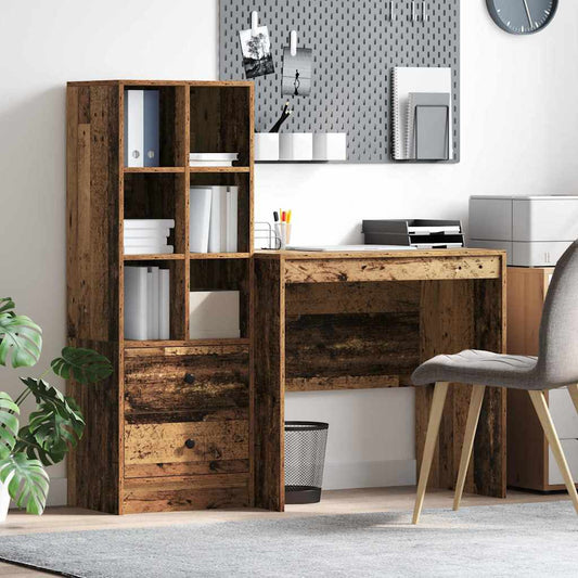 Desk with Storage with Drawer 2 pcs Old Wood 80 x 50 x 76 cm