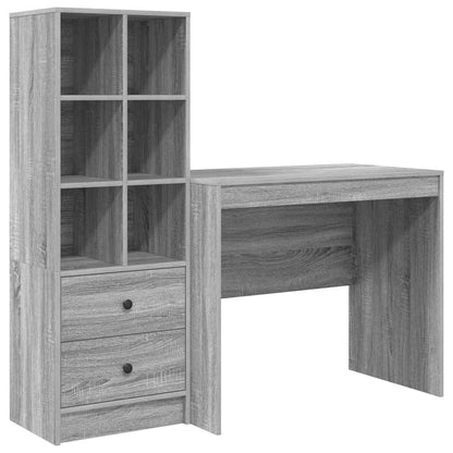 Desk with Storage with Drawer 2 pcs Grey sonoma 90 x 50 x 76 cm
